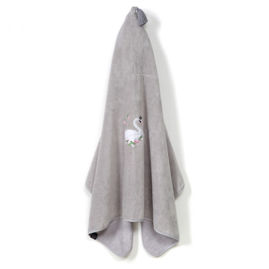 Osuška pro miminko s kapucí MOONLIGHT SWAN šedá 70x135 cm
